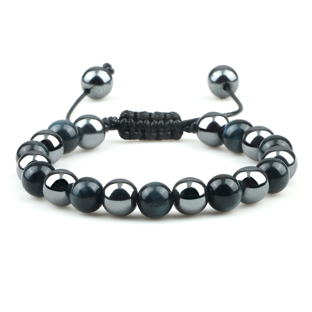 Fashion Men Beads Bracelet Charm Natural Tiger Eye Hematite Stone Bangle Women