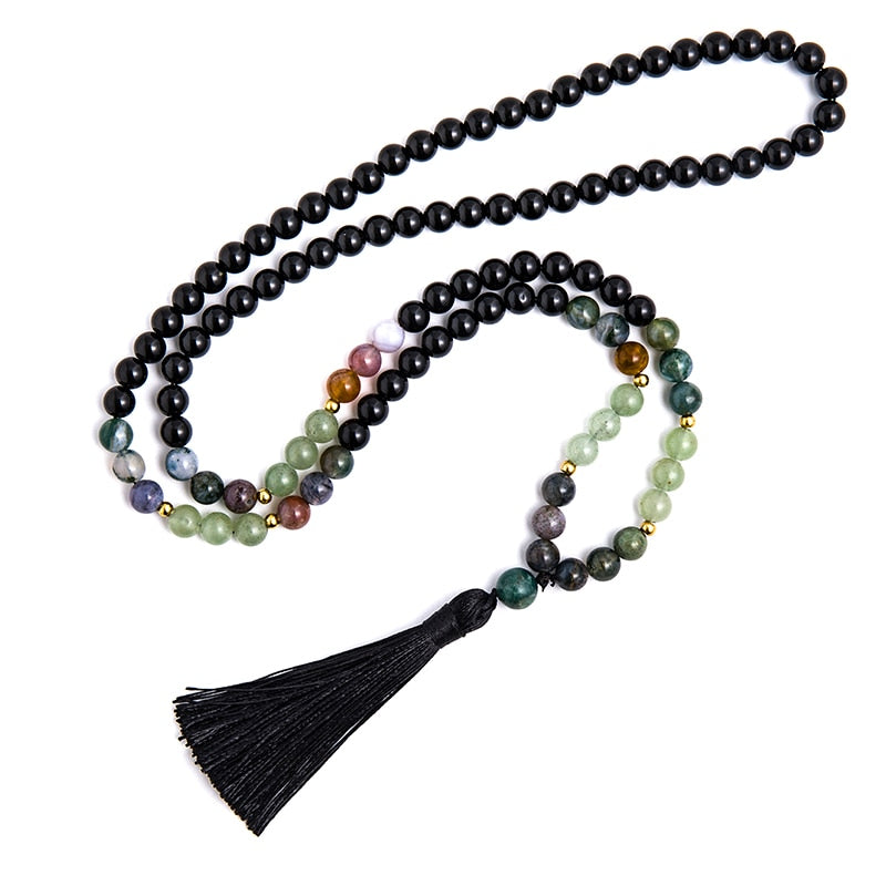 8mm Natural Green Aventurine Indian Agate Black Onyx Beaded Necklace