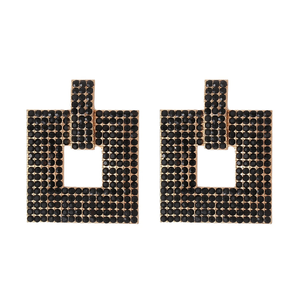 Square Geometric Crystal Earrings Statement Rhinestone Shiny  Luxury Drop Earing