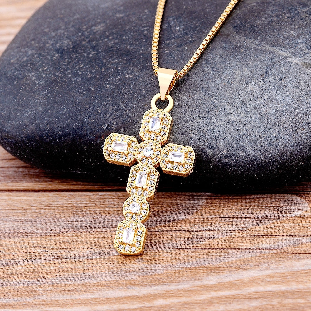 Top Quality Cubic Zirconia Cross Pendant Choker Chain Necklace Men Women