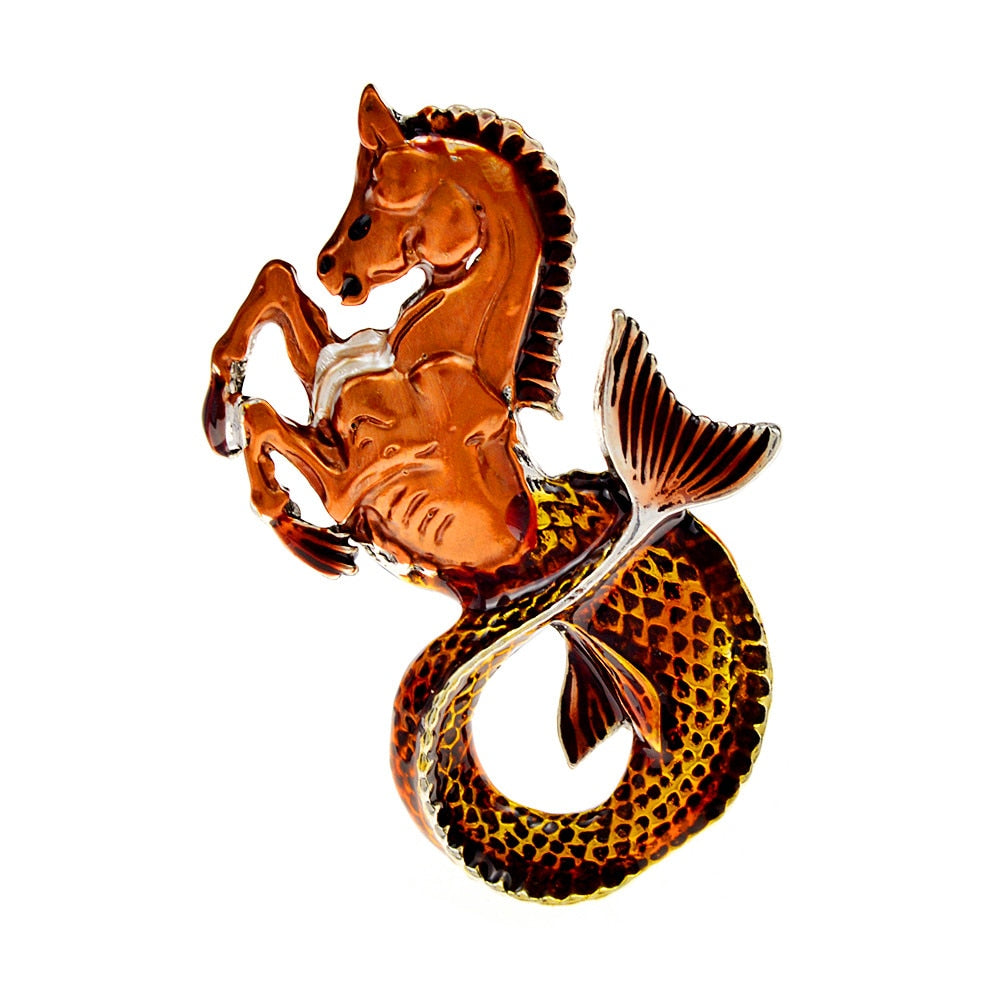 Enamel Horse and Fish Brooches