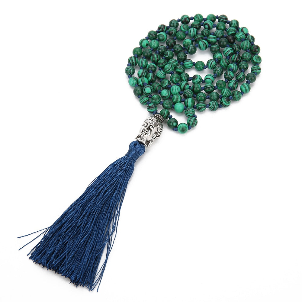 6/8mm Malachite Beaded Knotted Necklace