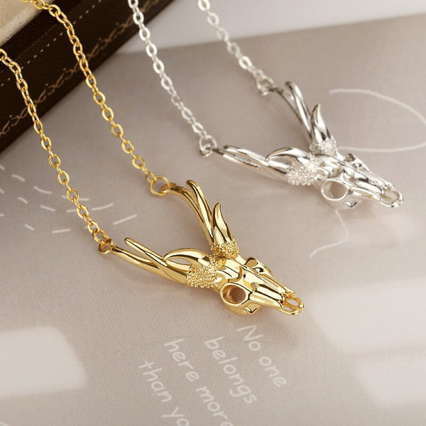 Punk Antler Horn Antelope Skull Chain Necklace For Women