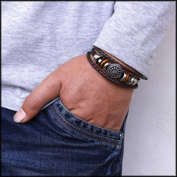 Minimalist Punk Multilayer Leather Bracelet Men