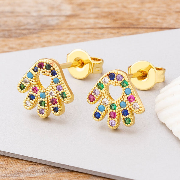 New Fashion 11 Styles Shinny Copper CZ Hamsa Stud Earrings