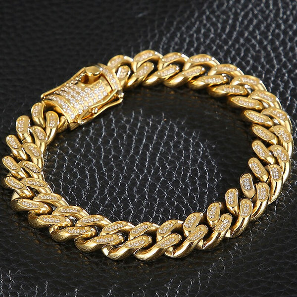 12MM Mens Miami Cuban Link Bracelet Man Hip Hop Chain Bracelets