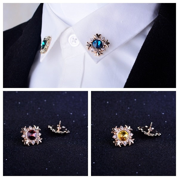 2pcs Fashion Crystal Cross Brooch Pin Rhinestone Shirt Collar Pins and Brooches