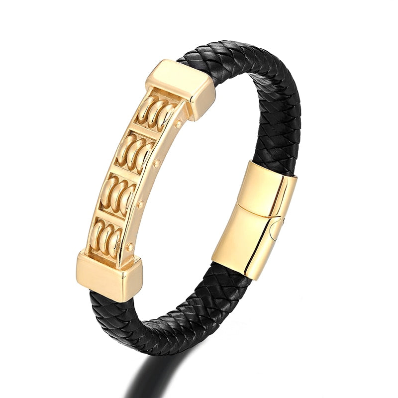 Luxury Men Bracelet Gold Lion Head Stainless Steel Leather Bracelets