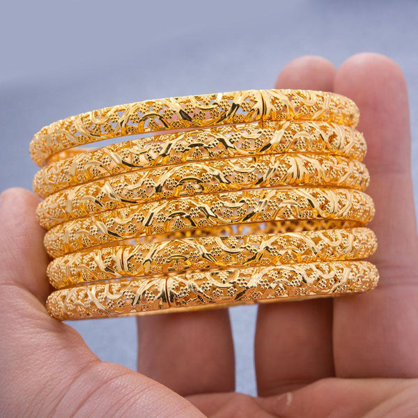 24k 6Pcs Gold Color Dubai India Bangles For Women African Bridal Bangles Bracelets