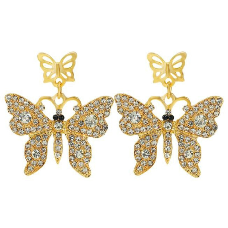 Zinc Alloy Butterfly Earrings For Women Rhinestone Earrings