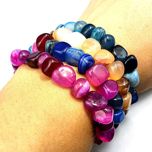 Random Ice Crack Irregular Natural Gem 11-12 with The Shape of Mixed Color Bracelet