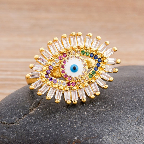 New Design Top Quality Copper CZ Evil Eye Rings