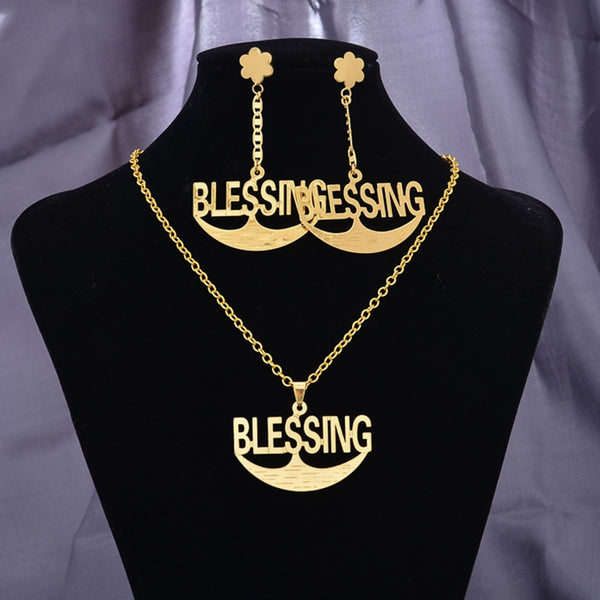 Four styles Dubai Gold Color Personalized Letter Necklace and Earring Jewelry Set