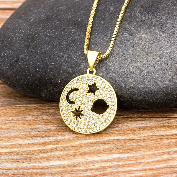 New Arrival Fashion Luxury Copper CZ Crystal Star Moon Pendant Charm Women