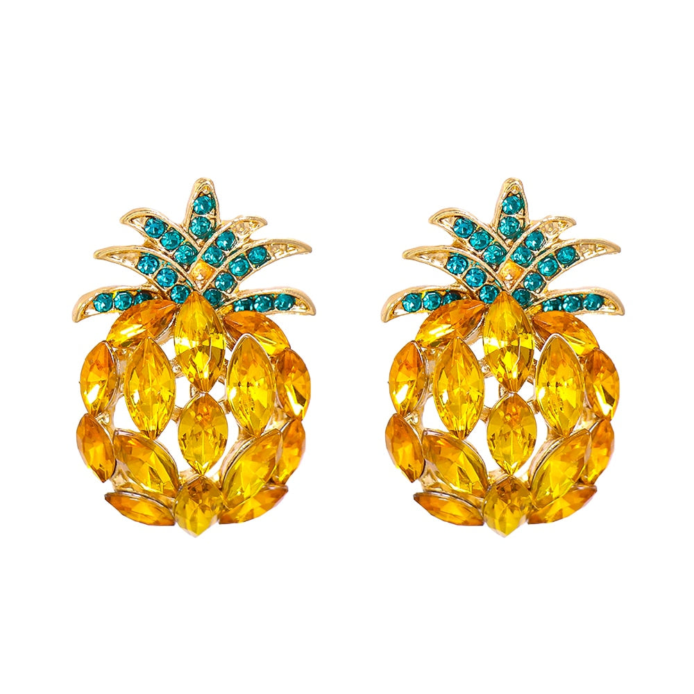 Vintage Fruit Pineapple Crystal Stud Earrings Vintage Rhinestone Cute Earrings