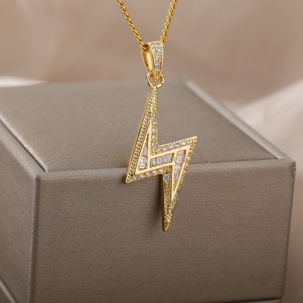 Fashion Retro Full Zircon Lightning Necklace Men