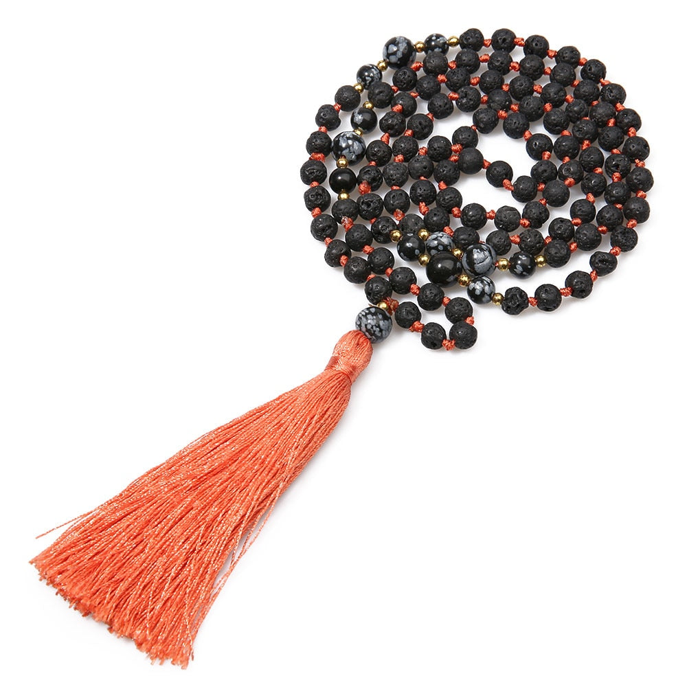 108 Mala Beads 6mm Volcanic Stone Knotted Meditation Semi-Precious Jewelry Men and Women