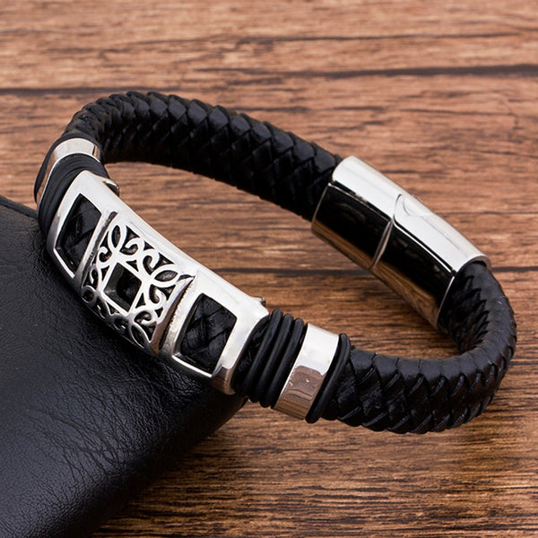 Couples Fashion Charm Rope Wholesale  Black Genuine Leather Bracelet