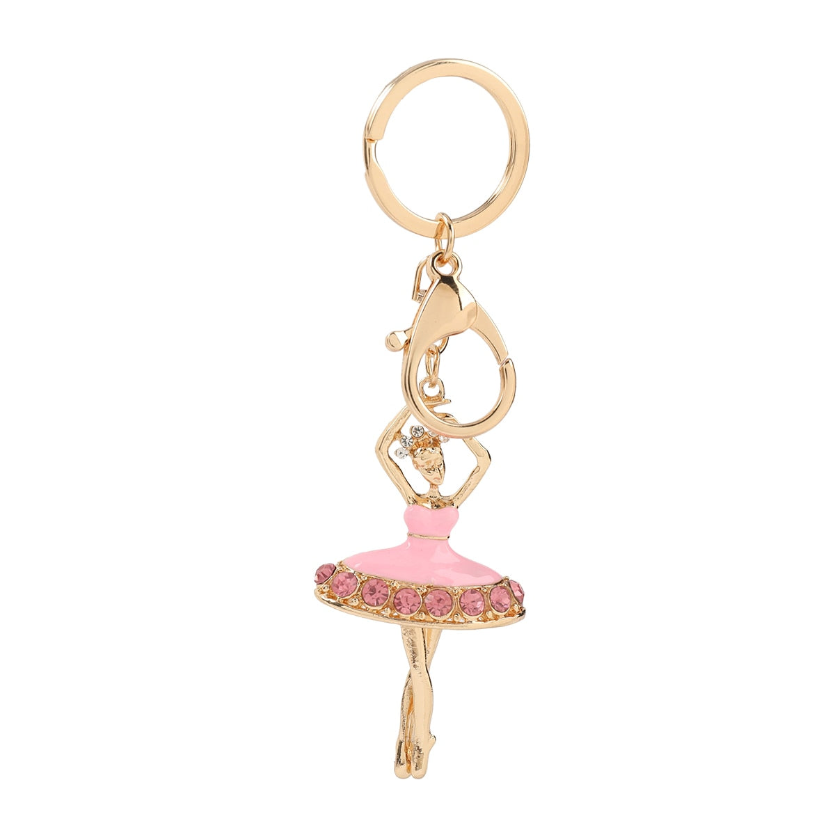 Fashion Metal Drop Oil Rhinestone Ballerina Keychain Women