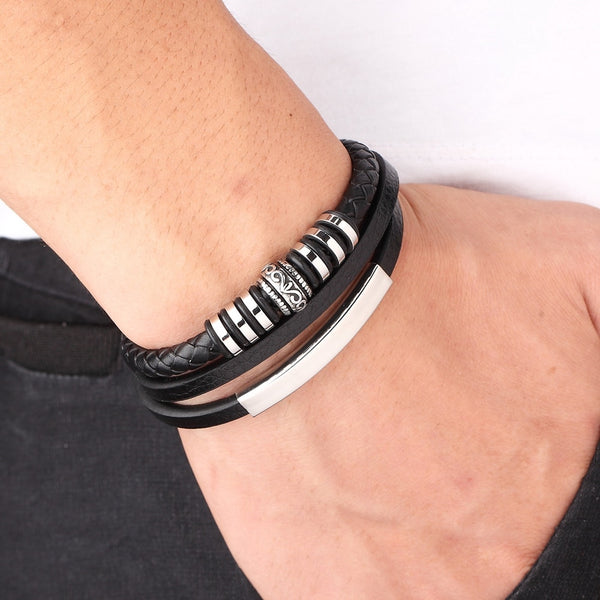 Bracelet for Men Multilayer Genuine Leather Bangles Magnetic Clasp