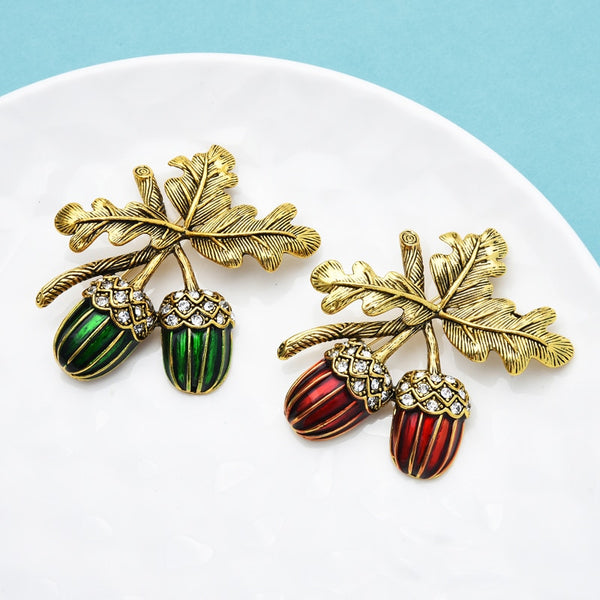 Vintage Pine Cones Brooches For Women Unisex 2-color Enamel Pine Nuts Brooch