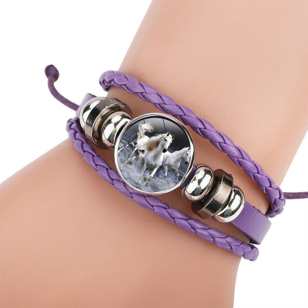 New Style Multi-Color Leather Cartoon Horse Pattern Handmade Beaded Woven Bracelet