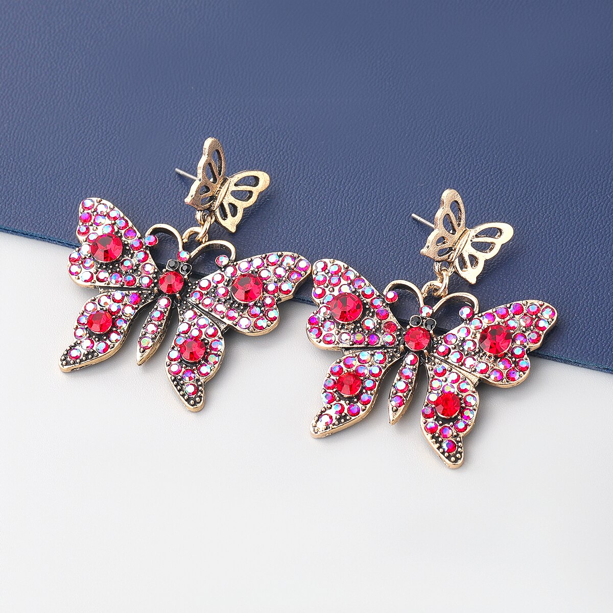 Pauli Manfi Fashion Multi-layer Metal Rhinestone Butterfly Earrings Women