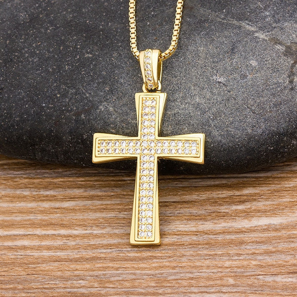 Hot Sale Cross Pendant Long Chain Necklace Copper Cubic Zircon Choker