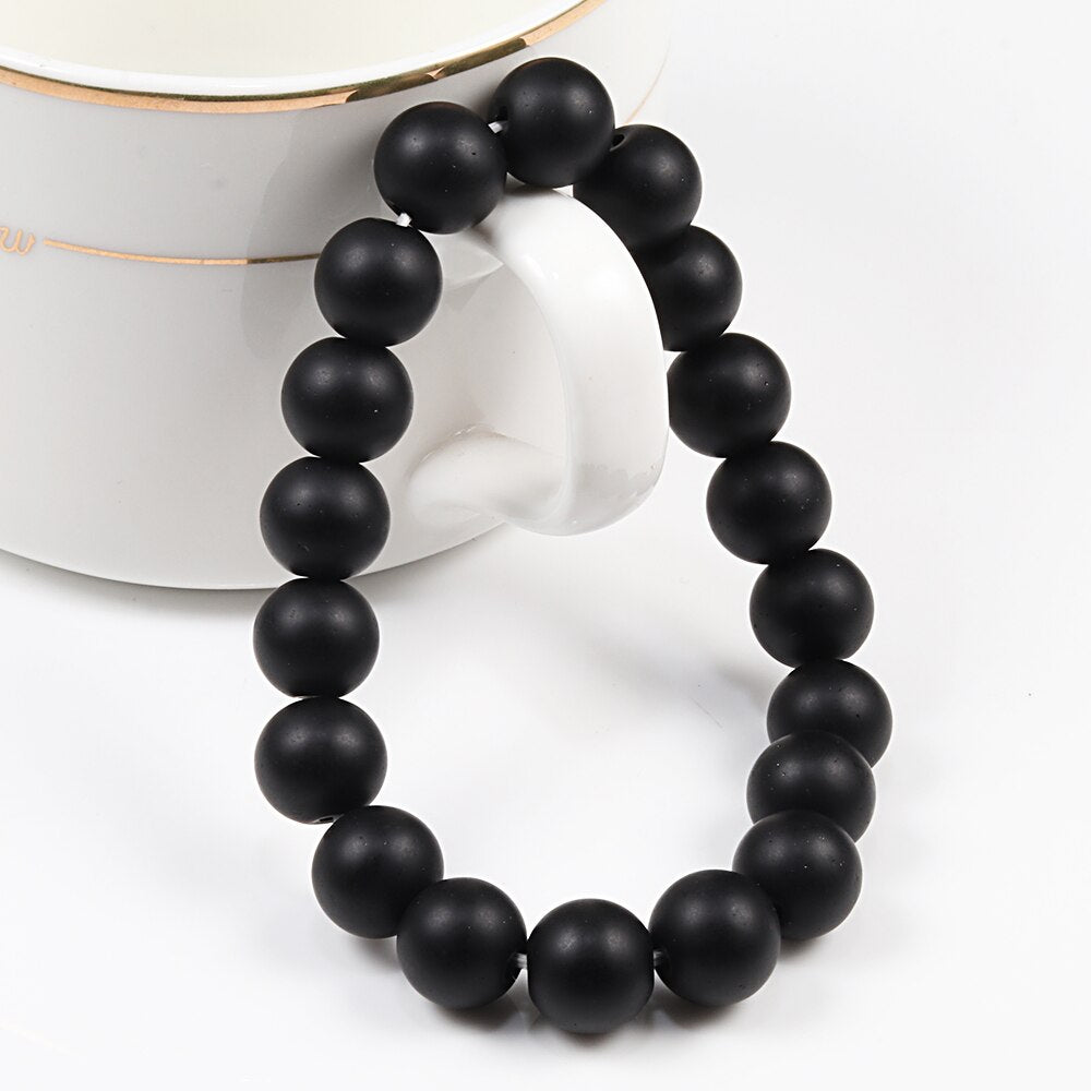 Men Bracelet Natural 10MM Lava Matte Black Beads Stone Bracelets