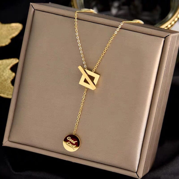 Fashion  Geometric Square Round Carving Love Chain Choker Necklaces Pendants For Women