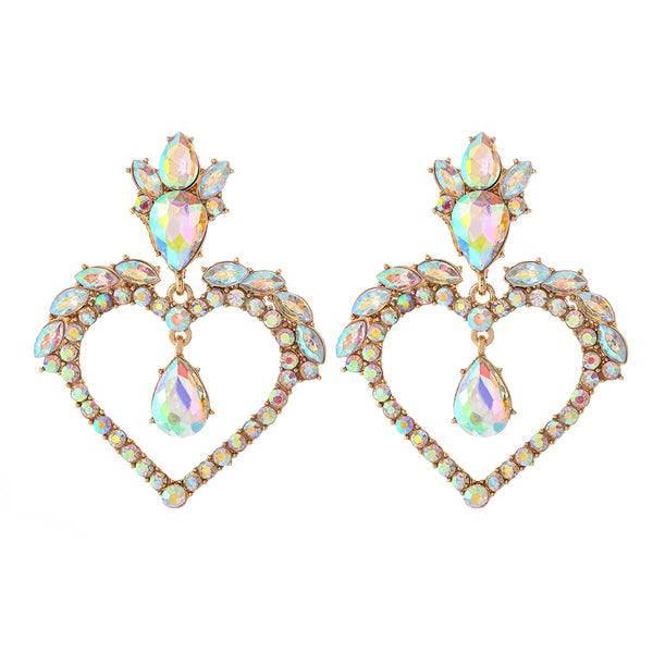 New Hollow Out Heart Colorful Crystal Drop Dangle Earrings For Women