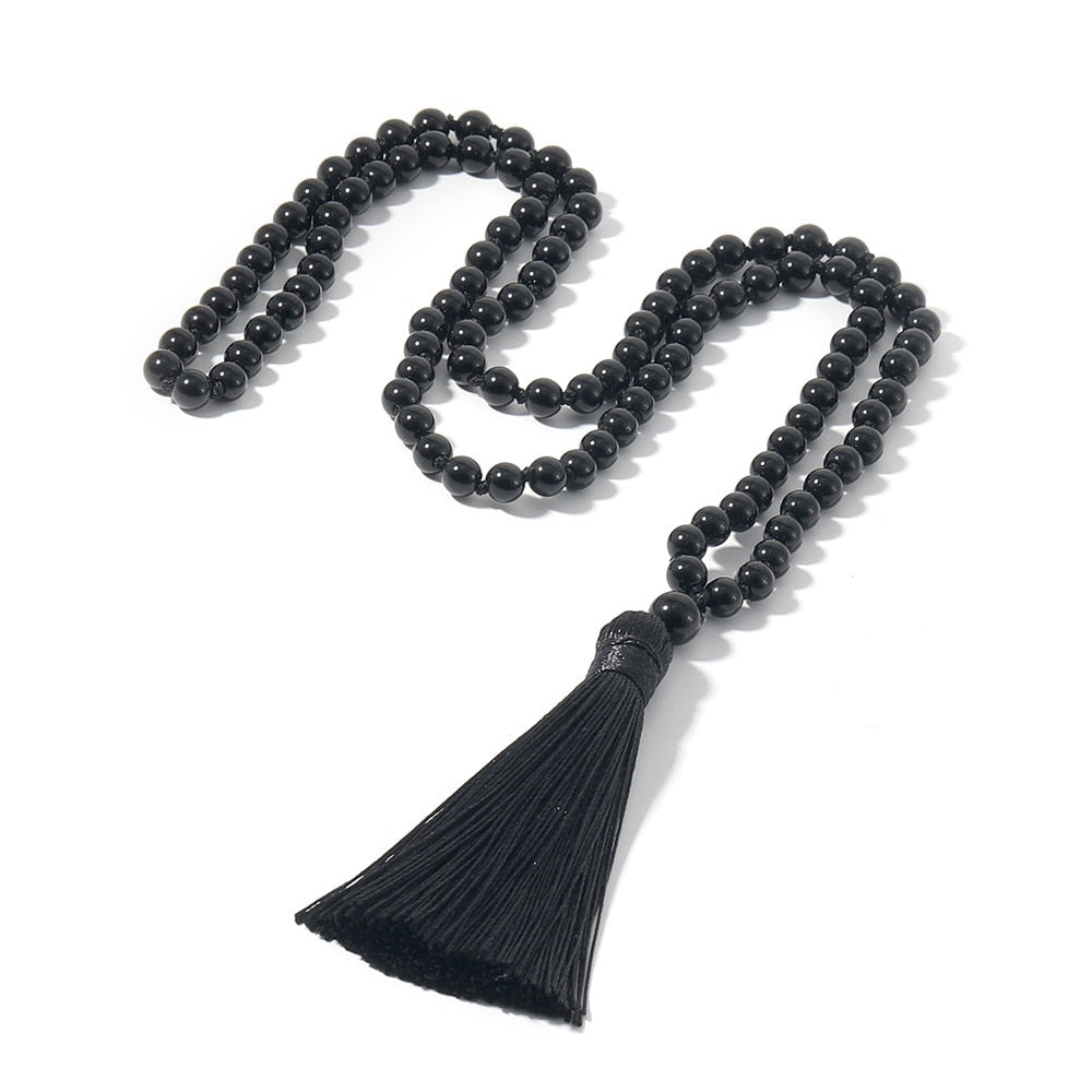 8mm Black Onyx Mala Necklace Meditation Yoga Blessing Jewelry