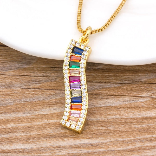 New Trendy CZ Rainbow Necklace Woman Long Chain Zirconia Necklace