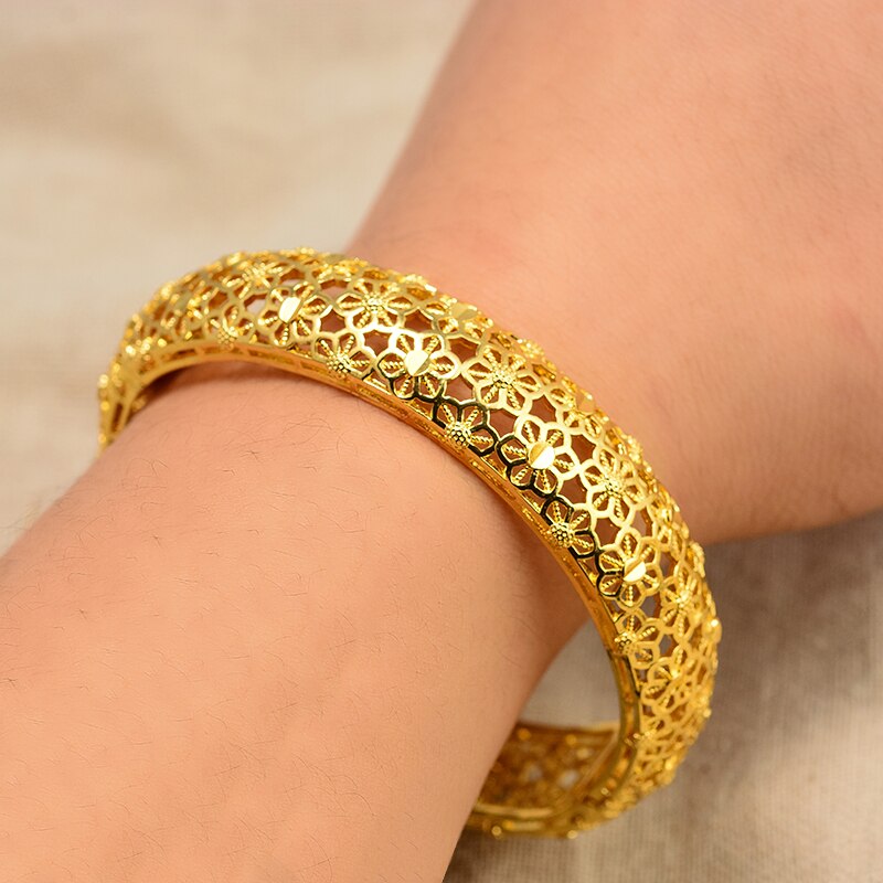 Dubai Arab Gold Color Wedding Bangles for Women Bride Can OPen Bracelets