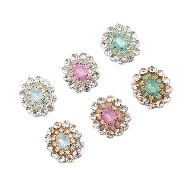 5Pcs 29*32MM Arched Metal Rhninestone Resin Handmade Needlework DIY Buttos