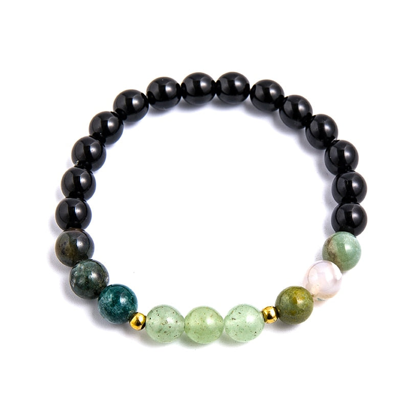 8mm Natural Green Aventurine Indian Agate Black Onyx Beaded Necklace