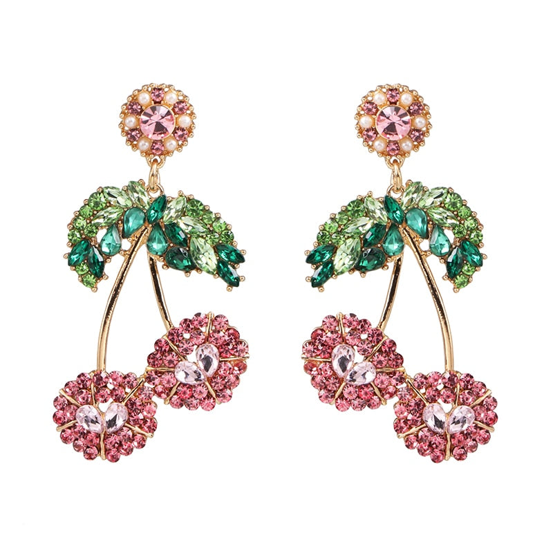 Fashion Fruit Crystal Earrings For Women Vintage Alloy Rhinestone Drop Earrings