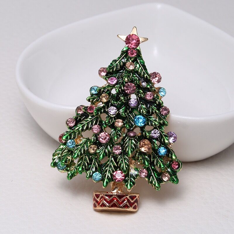 Green Enamel Tree Brooches Women Men Christmas Tree Party Causal Office Brooch