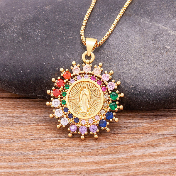 New Fashion Rainbow Zircon Virgin Mary Pendant