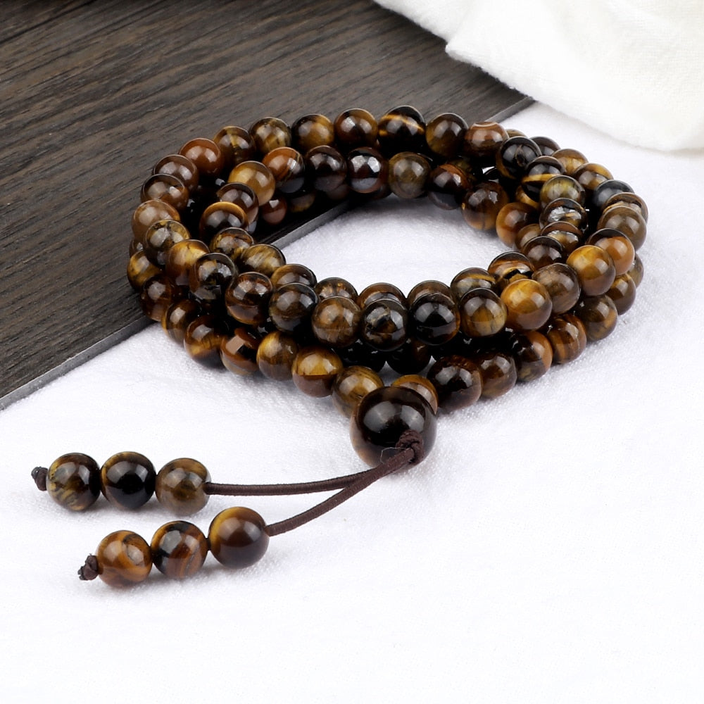 Men Beaded Necklace 6mm Natural Tiger Stone Onyx Stretch Necklace