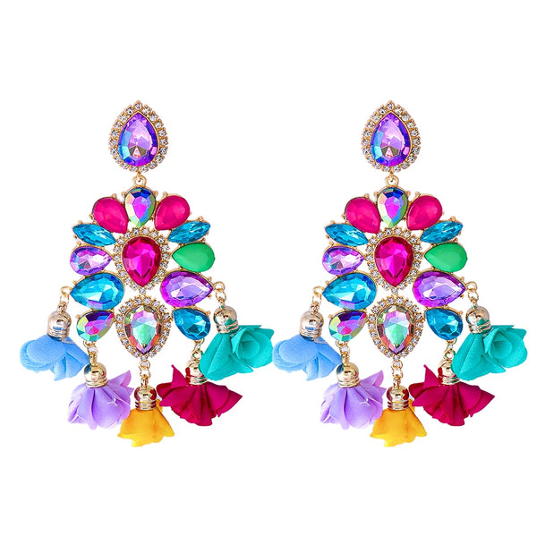 Boho Colorful Earrings Flower Tassel Earrings For Women