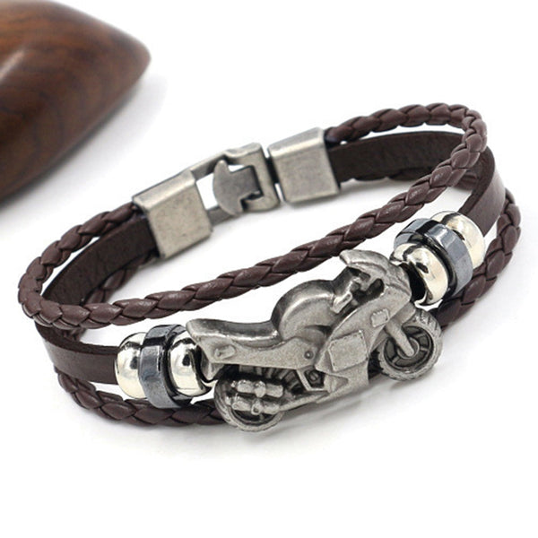 Vintage Leather Bracelet Men Motorcycle Multilayer Braided Warp Bracelet