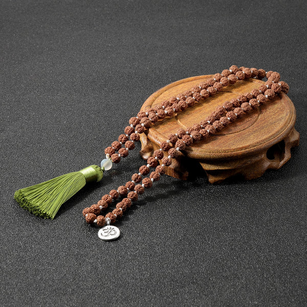 108Mala Bead Knotted Necklace Natural Rudraksha Rosary Tassel Meditation Blessing Yoga Declaration Men and Women