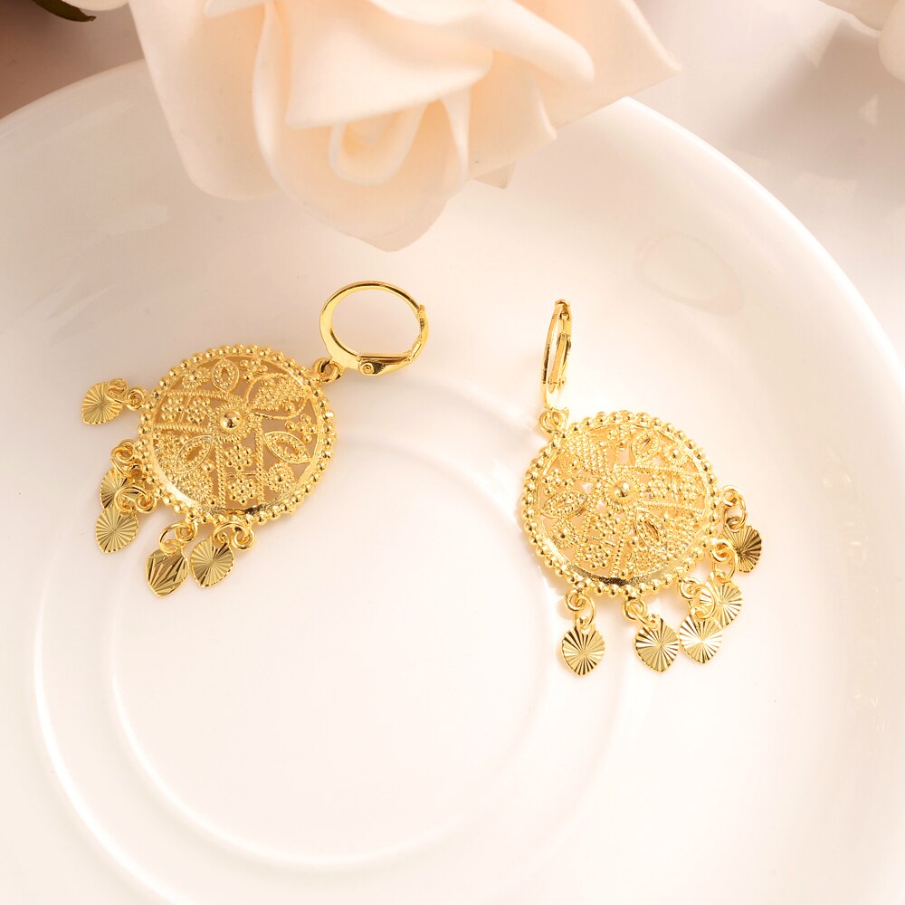 24k Gold color Indian earrings for women and girls Arab Middle Eastern  Dubai Earing