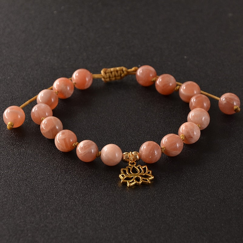 8mm Natural Citrine Sunstone Beaded Knotted Bracelet