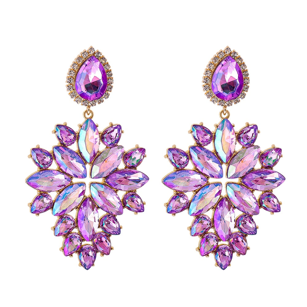 Colorful Rhinestone Dangle Earrings High Quality Statement Crystal Drop Earring For Women