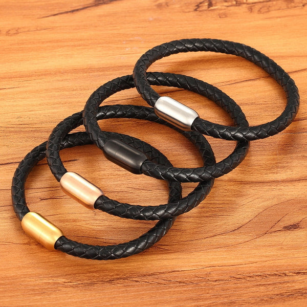 Fashion Simple Style Stainless Steel Men Leather Bracelet