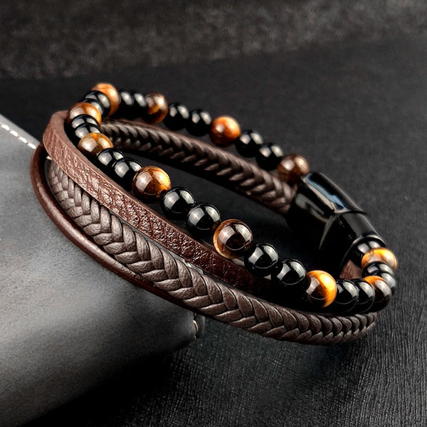 4Pcs/ Set Braided Wrap Leather Bracelets for Men