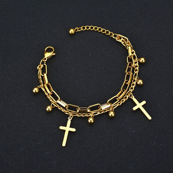 Stainless Steel Cross Layered Bracelet