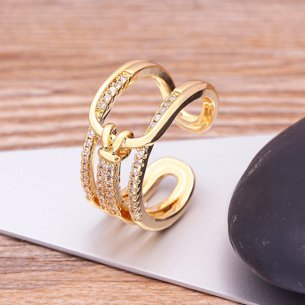 Trendy Design Hollow Inlaid Zircon Double Layers Open Adjustable Rings